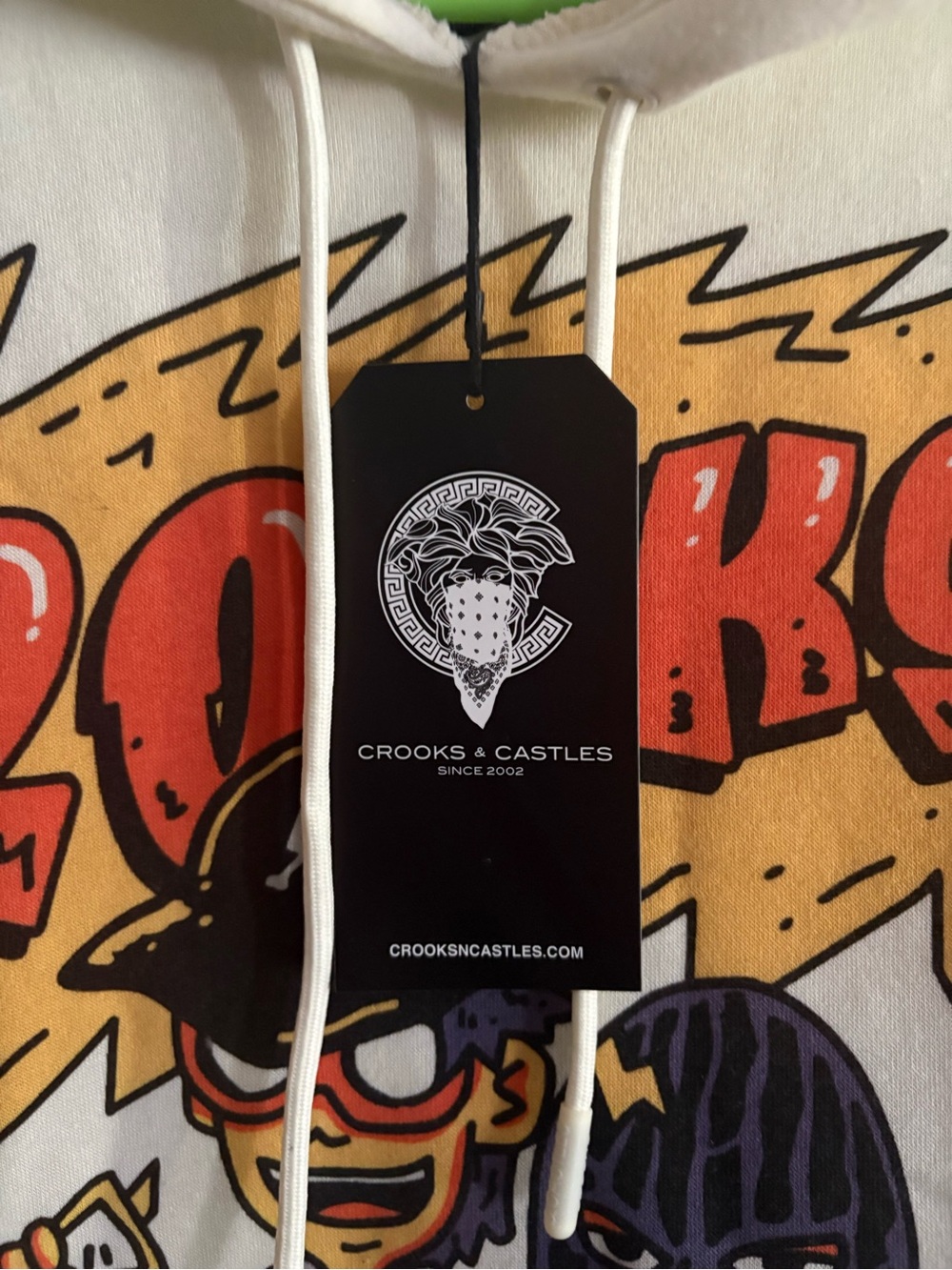 Crooks & Castles White Hoodie with Yellow and Red Graphic